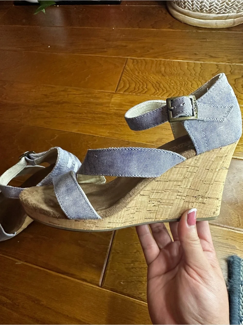 Toms Light Denim Blue Crisscross Ankle-Strap Wedge Sandals